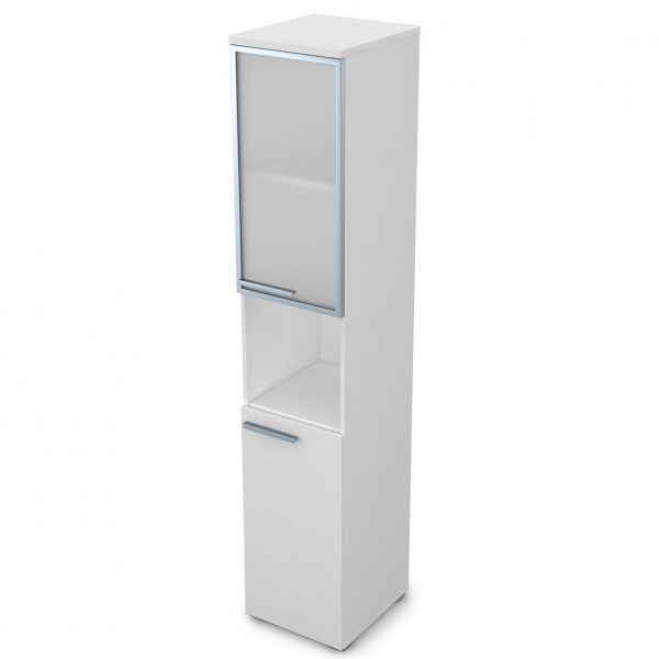 9ПЛ.005.20 Пенал высокий со стеклом и нишей (400x450x2045), левый (Белый премиум)