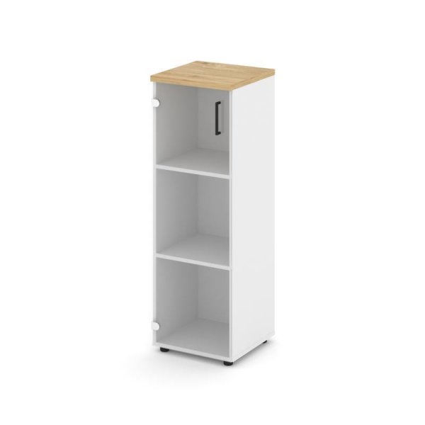 Шкаф средний узкий SN.STU-205(L) (400х400х1203) (Белый/Тиквуд Светлый/Прозрачный)