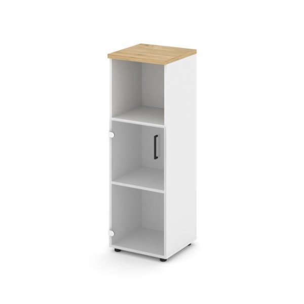 Шкаф средний узкий SN.STU-202(L) (400х400х1203) (Белый/Тиквуд Светлый/Прозрачный)